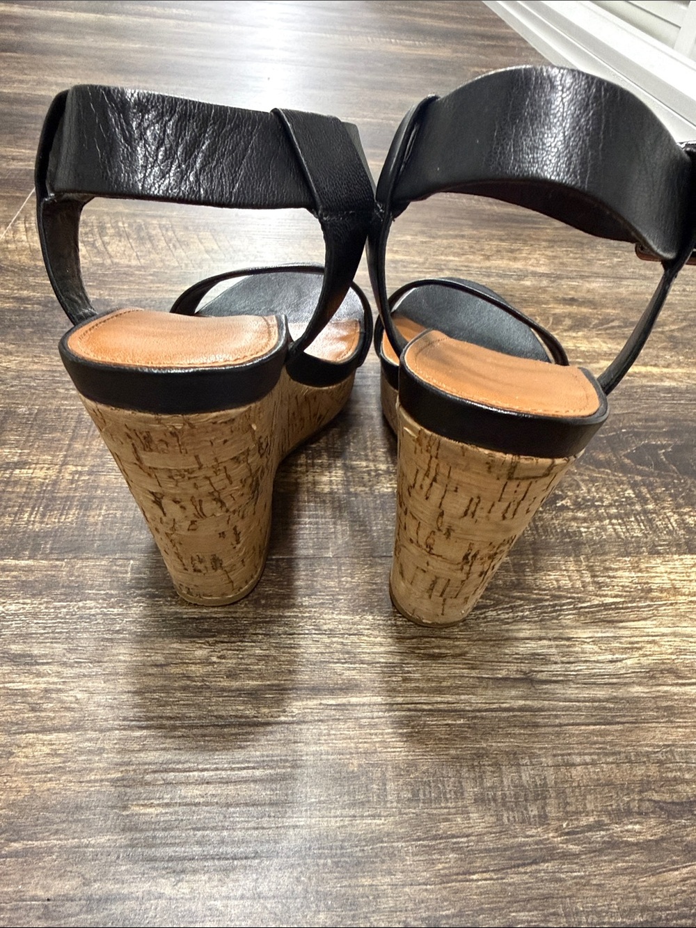 Calvin Klein Black Cork-Wedge Ankle-Strap Sandals - Picture 4 of 6